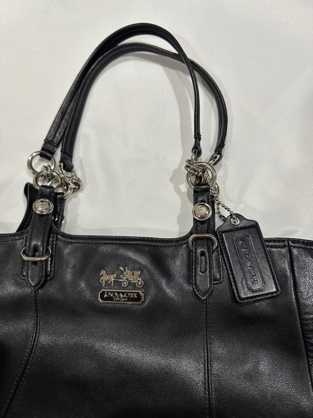 Coach Black Leather Double-Handle Tote with Silver Hardware - Picture 2 of 11